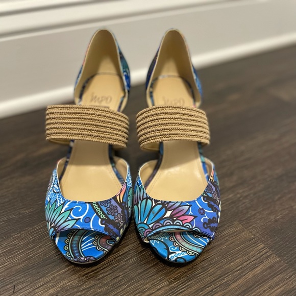 Impo Blue Floral Wedge Cork Sandals Size 8.5 - Picture 3 of 4